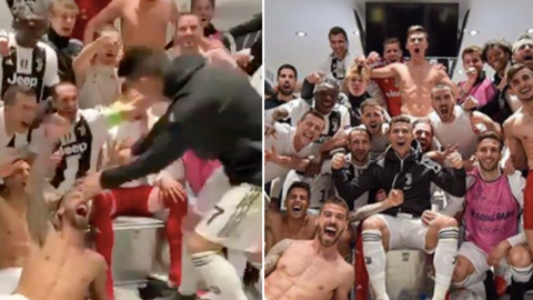 Các cầu thủ Juve chờ Ronaldo vào phòng thay đồ rồi mới ăn mừng