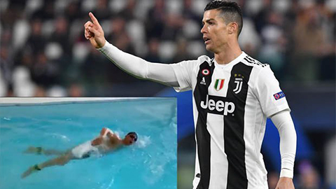 Ronaldo đeo tạ vào chân và bơi hồi phục chấn thương