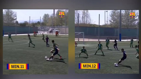 Cầu thủ U12 Barca ghi 2 siêu phẩm giống hệt nhau trong 2 phút