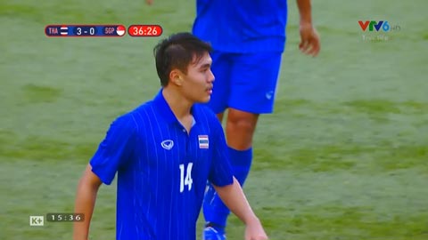 Peerawat đặt lòng nâng tỷ số lên 3-0 (U22 Thái Lan 3-0 U22 Singapore)