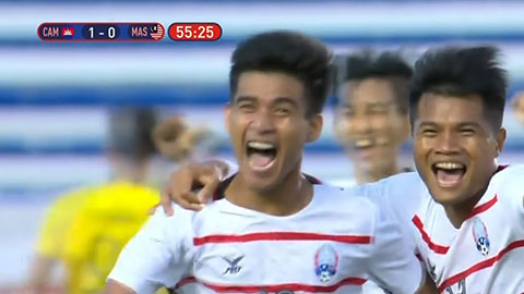 Sodavid ghi bàn mở tỷ số (U22 Malaysia 0-1 U22 Campuchia)