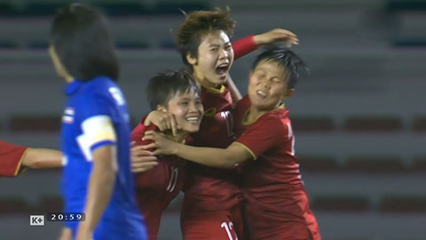 Hải Yến lao vào đánh đầu cực mạnh ghi bàn (trực tiếp: nữ Việt Nam 1-0 Nữ Thái Lan)