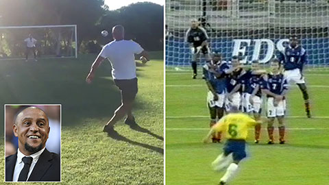 Roberto Carlos tái hiện cú sút phạt 'trái chuối' kinh điển ở tuổi 46