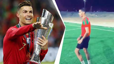 Cầu thủ giống hệt Ronaldo xuất hiện trên sân phủi