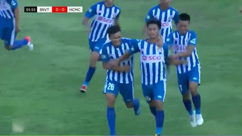 Ngọc Hùng đánh đầu hạ gục thủ môn Bùi Tiến Dũng (trực tiếp Bà Rịa Vũng Tàu 1-0 TP HCM)