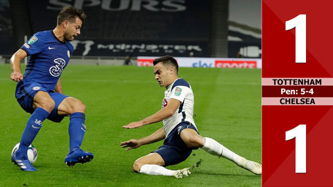 Tottenham 1-1 Chelsea, pen: 5-4 (vòng 4 cúp liên đoàn Anh)