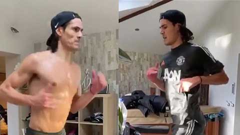 Cavani gây sốt khi mặc áo M.U tập luyện tại nhà