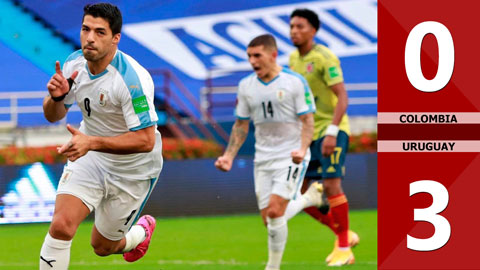 Colombia 0-3 Uruguay (Vòng loại World Cup 2022 khu vực Nam Mỹ)