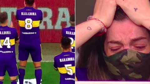 Con gái Maradona bật khóc trên khán đài khi cầu thủ Boca tri ân cha mình