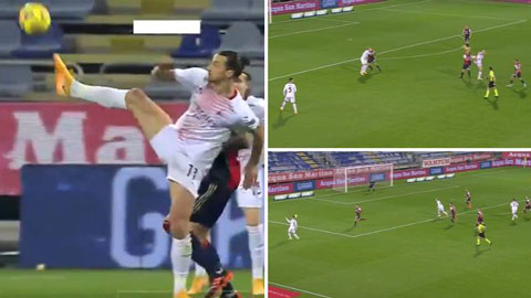 Ibrahimovic chuyền bóng siêu nghệ kiểu kung-fu cho đồng đội trước Cagliari