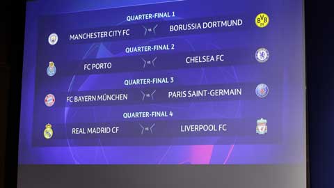 Bốc thăm tứ kết Champions League: Bayern tái đấu PSG, Real chạm trán Liverpool