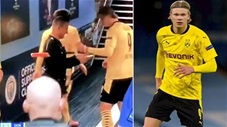 Trọng tài xin chữ ký Erling Haaland tại trận đấu ở Champions League