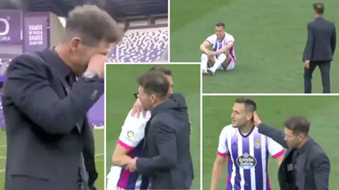 HLV Simeone rơi lệ, đi khắp sân ôm động viên cầu thủ Valladolid khi Atletico vô địch