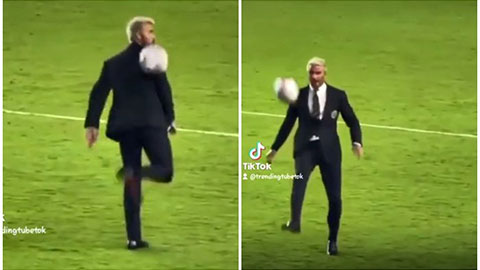 46 tuổi, Beckham mặc vest lịch lãm tâng bóng khiến fan lác mắt
