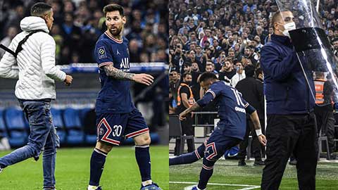 Fan cuồng Marseille lao vào sân đuổi theo và ôm Messi khi trận đấu đang diễn ra