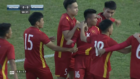 Thanh Minh bật cao đánh đầu ghi bàn đẹp mắt (trực tiếp: U23 Việt Nam 1-0 U23 Myanmar)