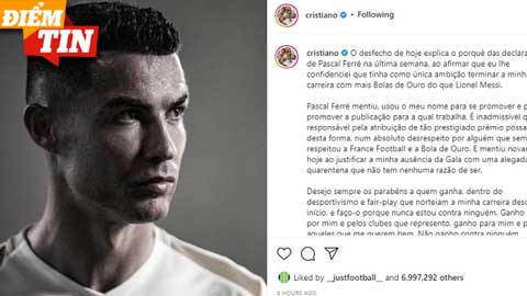 Điểm tin 30/11: Ronaldo nổi điên trước lễ trao giải Quả Bóng Vàng, tố Chủ tịch giải lừa dối