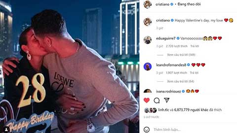 Ronaldo hôn bạn gái cuồng nhiệt gây bão mạng xã hội trong ngày Valentine