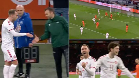 Eriksen trở lại ĐTQG và chỉ cần 3 phút để ghi bàn cho Đan Mạch