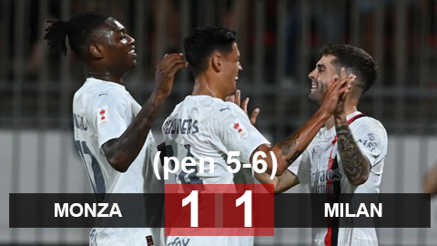 Kết quả Monza 1-1 (pen 5-6) Milan: Đội trưởng Mỹ ghi bàn, Milan vẫn cần loạt sút luân lưu để giành cúp