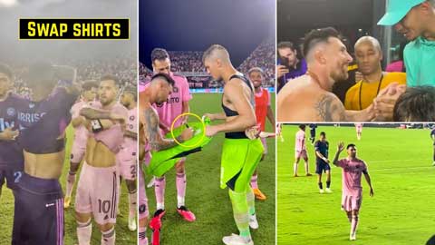 Messi vui vẻ đổi áo, ký tặng cầu thủ đối phương sau chiến thắng
