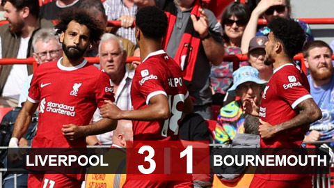 Kết quả Liverpool 3-1 Bournemouth: Hàng công tỏa sáng, Liverpool tạm vượt qua Man City và Arsenal
