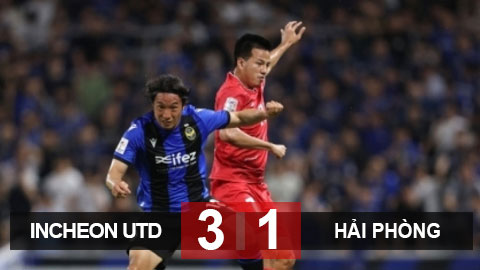 Kết quả Incheon United 3-1 Hải Phòng FC: Thua ngược đáng tiếc, Hải Phòng xuống đá AFC Cup 