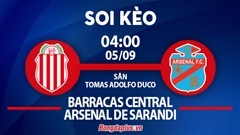 Soi kèo hot hôm nay 4/9: Barracas Central thắng kèo châu Á trận Barracas Central vs Arsenal Sarandi, khách thắng góc chấp trận Union Santa Fe vs San Lorenzo