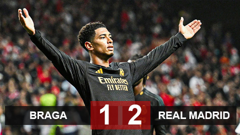 Kết quả Braga 1-2 Real: Bellingham lại sắm vai người hùng, Real giữ mạch toàn thắng ở Champions League