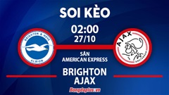Soi kèo hot hôm nay 26/10: Tưng bừng trận Brighton vs Ajax, mưa phạt góc trận Molde vs Hacken