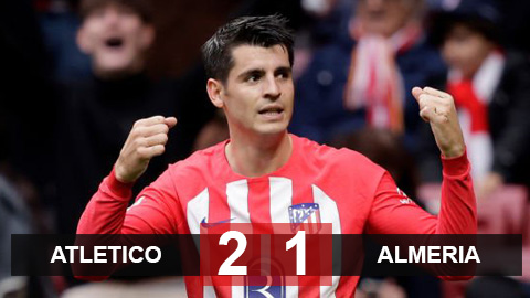 Kết quả Atletico 2-1 Almeria: Atletico tạm chiếm vị trí thứ 3 của ĐKVĐ Barca