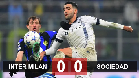 Kết quả Inter 0-0 Sociedad: Nerazzurri chỉ xếp nhì bảng