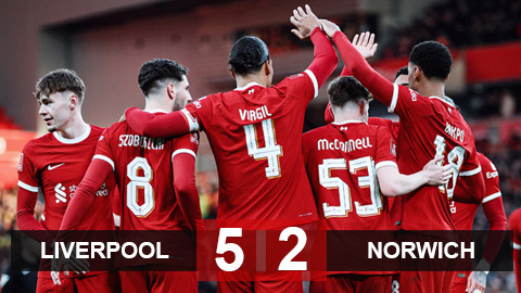 Kết quả Liverpool 5-2 Norwich: Liverpool thẳng tiến vòng 5 FA Cup