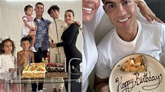 Ronaldo chỉ dám ăn miếng bánh sinh nhật bé xíu