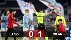 Kết quả Lazio 0-1 Milan: Milan giành 3 điểm trong trận đấu có tới 3 thẻ đỏ