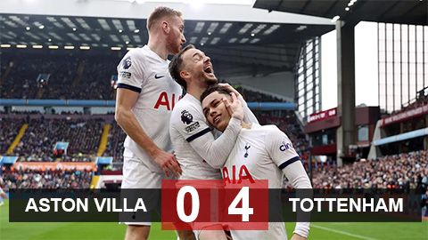 Kết quả Aston Villa 0-4 Tottenham: Spurs áp sát Top 4