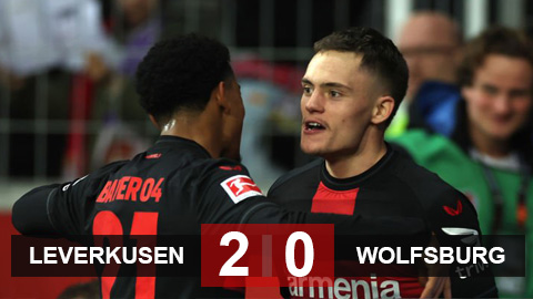 Kết quả Leverkusen 2-0 Wolfsburg: Leverkusen tái lập khoảng cách 10 điểm với ĐKVĐ Bayern