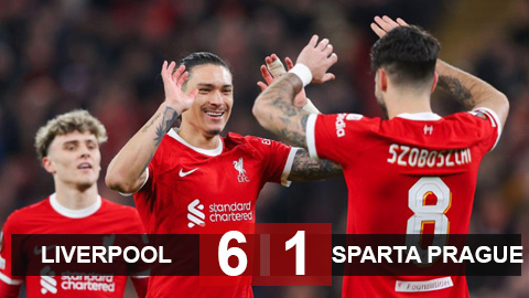 Kết quả Liverpool 6-1 (tổng tỷ số 11-2) Sparta Prague: The Kop lại hủy diệt đội khách