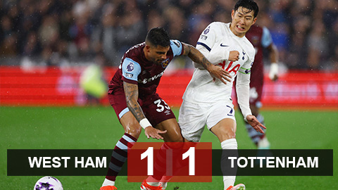 Kết quả West Ham 1-1 Tottenham: Gà trống lỡ cơ hội vào Top 4