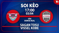 Soi kèo hot hôm nay 3/4: Chủ thắng góc chấp trận Sagan Tosu vs Vissel Kobe, khách thắng kèo châu Á trận Shimizu vs Tokushima