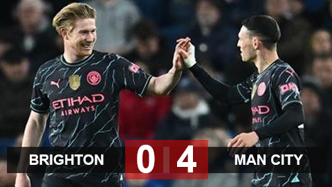 Kết quả Brighton 0-4 Man City: Man xanh vượt Liverpool, áp sát Arsenal