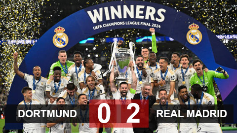 Kết quả Dortmund 0-2 Real Madrid: Los Blancos lần thứ 15 đăng quang