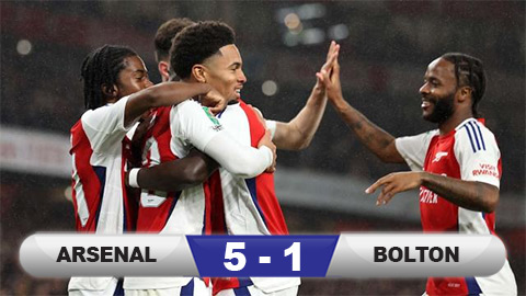 Kết quả Arsenal 5-1 Bolton: Pháo thủ vào vòng 4 Cúp Liên Đoàn