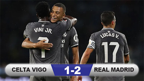 Kết quả Celta Vigo 1-2 Real Madrid: Song sát Mbappe và Vinicius tỏa sáng