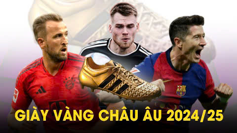 Chiếc giày Vàng châu Âu 2024/25: Kane áp sát Lewandowski