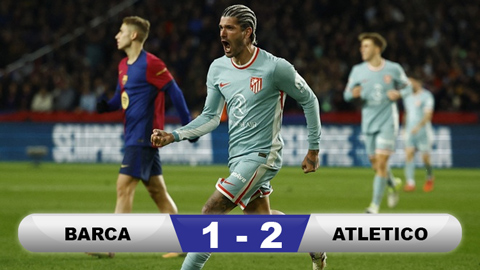 Kết quả Barca 1-2 Atletico: Blaugrana mất ngôi đầu