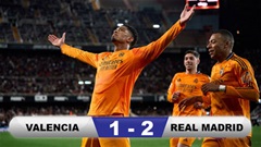 Kết quả Valencia 1-2 Real Madrid: Los Blancos ngược dòng với 10 người