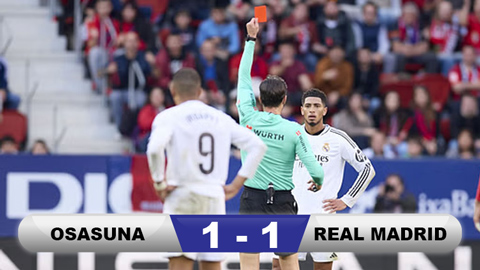 Kết quả Osasuna 1-1 Real Madrid: Mbappe xây, Bellingham phá