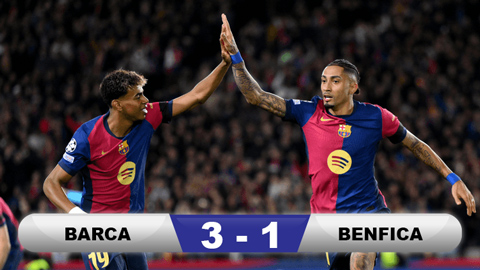 Kết quả Barca 3-1 Benfica (chung cuộc 4-1): Song sát Yamal - Raphinha lại nhảy múa