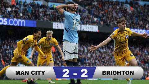 Man City nguy cơ bị đẩy xa khỏi top 4 sau trận hòa Brighton